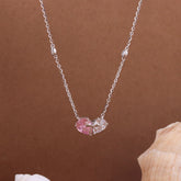 Pink and White Sweet Heart Bow Pendant With Chain